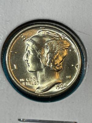 1934-P CHOICE BU CONDITION W/SPLIT BANDS MERCURY SILVER DIME (COIN-1).