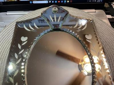 Vintage Venetian Glass Standup Vanity Picture Frame or Mirror 8.5" x 13.5" in VG Preowned Condition.