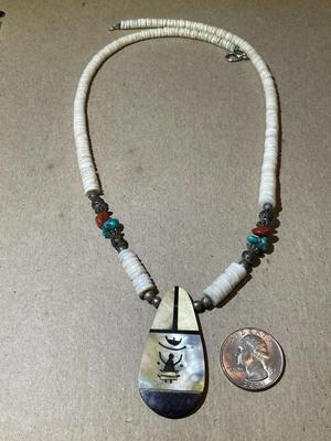 Vintage Navajo 20" Kachina Necklace Heavily Worn but in Good Preowned Condition as Pictured.