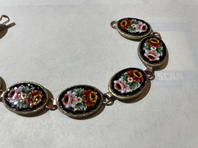 Vintage Micro Mosaic Bracelet, Multicolor Floral Micro Mosaic 7.5" Bracelet in Good Preowned Condition.