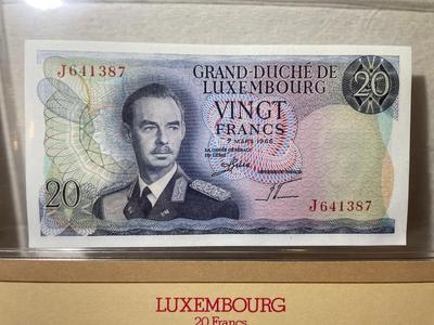 Luxembourg 20 Francs 1966 Banknote/Currency in Uncirculated Condition by Fleetwood as Pictured.