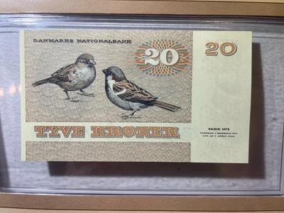 Denmark 20 Kroner 1972 Banknote/Currency in Uncirculated Condition by Fleetwood as Pictured.