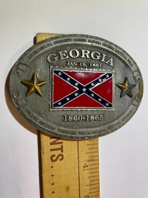 Vintage Mid-Century Modern GEORGIA Commemoration of the Civil War Huge Belt Buckle Preowned with Some Porosity as Pic'd.