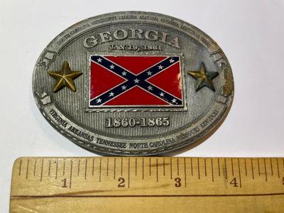 Vintage Mid-Century Modern GEORGIA Commemoration of the Civil War Huge Belt Buckle Preowned with Some Porosity as Pic'd.