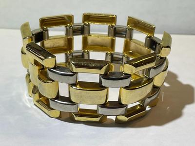Vintage 2-Tone Yellow/White Metal 8" Fashion Bracelet in Good Preowned Condition as Pictured.