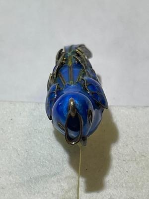 Antique Chinese Export Jade Cocoon Blue Bird Enamel Gilded Silver Pendant in VG Preowned Condition