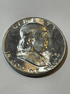 1954-P CHOICE BU FULL BELL LINES CONDITION FRANKLIN SILVER HALF DOLLAR VERY NICE COIN.