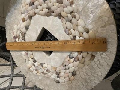 Vintage Chinese Cash Coin Home Decor Shell & Mother of Pearl 16" Diameter Coin Shape Mounted on a Metal Base Preowned from an...