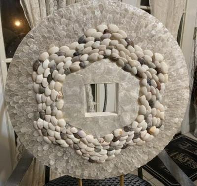 Vintage Chinese Cash Coin Home Decor Shell & Mother of Pearl 16" Diameter Coin Shape Mounted on a Metal Base Preowned from an...