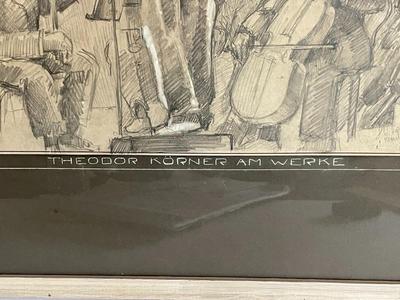 LOUIS H. VERNON (Artist) Charcoal/Drawing of Conductor & Orchestra 23" x 26" in Good Preowned Condition.