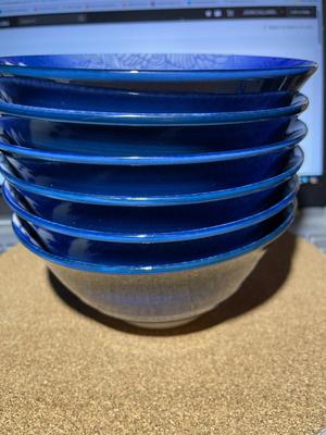 6-Vintage Japanese Blue Porcelain Crane Bird Rice/Soup Bowls 5.25" Diameter in VG Preowned Condition.