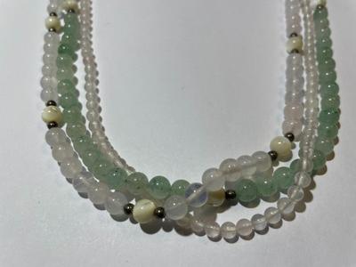 Vintage Triple Strand Jadeite Bead Necklace 18" in Very Good Preowned Condition as Pic'd.