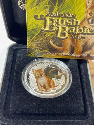 Australian Bush Babies DINGO 2011 Proof Colorized 1/2 Ounce .999 Fine Silver Coin Limited to 10,000 as Pictured.