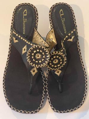 Brand New ladies black and gold heeled sandals by CL by Launday Size 6.5