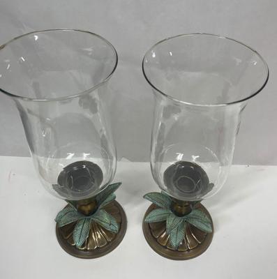 Hurricane Lamps with Metal Bases Palm Leaf decor Tropical