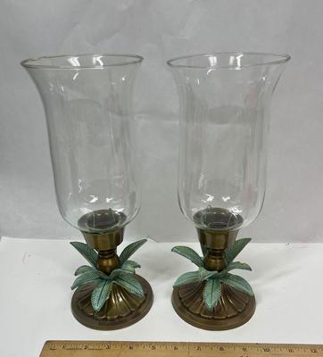Hurricane Lamps with Metal Bases Palm Leaf decor Tropical