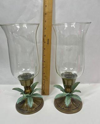 Hurricane Lamps with Metal Bases Palm Leaf decor Tropical