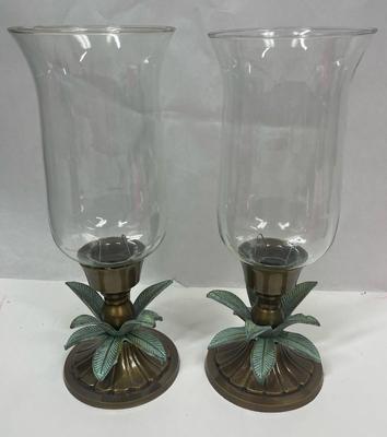 Hurricane Lamps with Metal Bases Palm Leaf decor Tropical