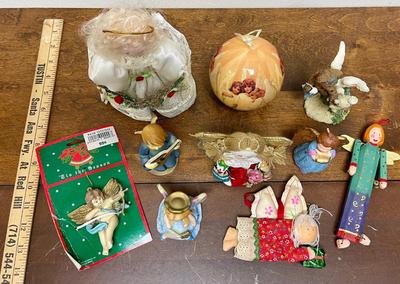 Mixed Lot of Christmas Holiday decorations = figurines, angels, ornaments