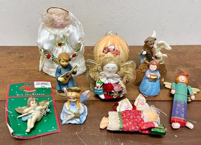 Mixed Lot of Christmas Holiday decorations = figurines, angels, ornaments