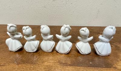 VIntage 6pc Set of Porcelain White Gold Angels w/Musical Instruments Figurines