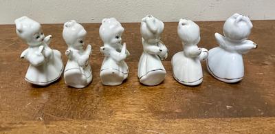 VIntage 6pc Set of Porcelain White Gold Angels w/Musical Instruments Figurines