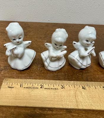 VIntage 6pc Set of Porcelain White Gold Angels w/Musical Instruments Figurines
