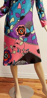 Vtg 60-70s French TRICOSA Printed dress purple/pink
