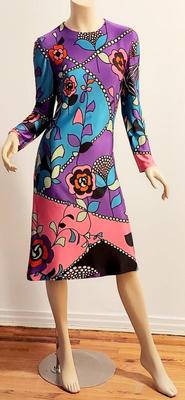 Vtg 60-70s French TRICOSA Printed dress purple/pink