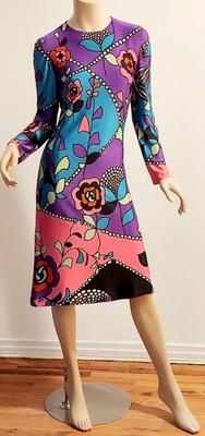 Vtg 60-70s French TRICOSA Printed dress purple/pink