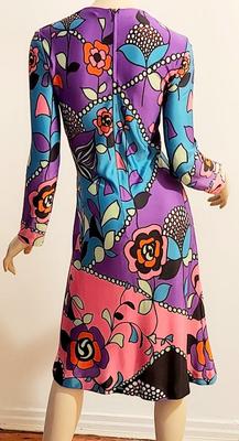 Vtg 60-70s French TRICOSA Printed dress purple/pink