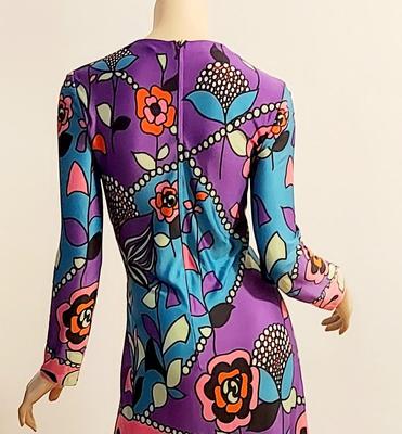 Vtg 60-70s French TRICOSA Printed dress purple/pink