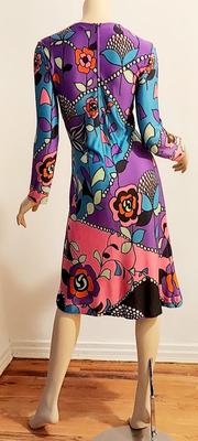 Vtg 60-70s French TRICOSA Printed dress purple/pink