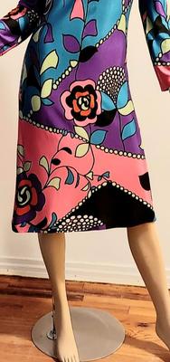 Vtg 60-70s French TRICOSA Printed dress purple/pink