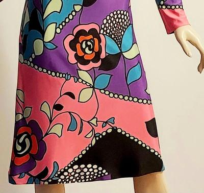 Vtg 60-70s French TRICOSA Printed dress purple/pink