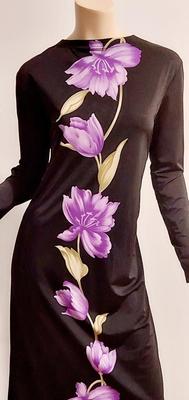 Vtg Maxi purple wild floral Jersey dress