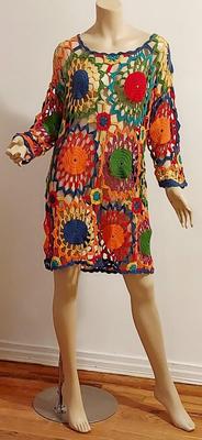 Vtg 1980s Hand Crochet Mini or long Tunic dress
