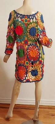 Vtg 1980s Hand Crochet Mini or long Tunic dress
