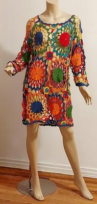 Vtg 1980s Hand Crochet Mini or long Tunic dress