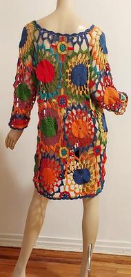 Vtg 1980s Hand Crochet Mini or long Tunic dress