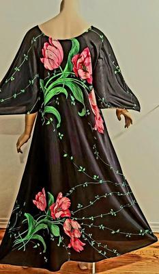 Vtg 1970s Screened Butterfield 8 Maxi Hostess Vat Sleeves