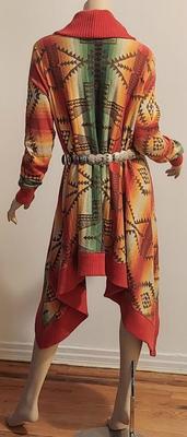 Vtg 80s Ralph Lauren Aztec Shawl Coat Conch Belt