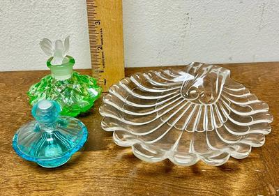 Vintage perfume bottles and trinket tray a lot