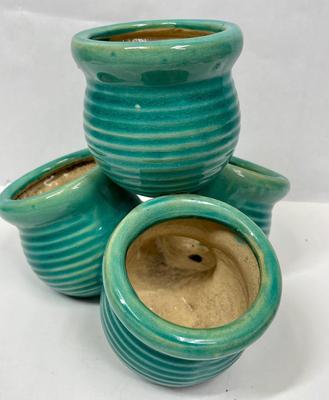 VIntage Turquoise Glaze Pottery Strawberry Pot 4 pots