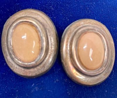 Earrings Clip-on Sterling Silver with light peach colored stones