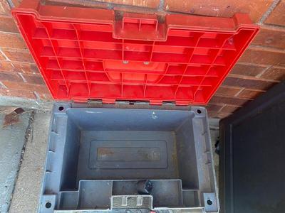 KETER GARAGE STORAGE CABINET AND STEP STOOL/TOOL BOX