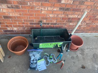 NEAT LITTLE GARDEN KIT PLANTER BOX WITH COVER, PLANTERS, YARD HAND TOOLS, SPRINKLER AND MORE!