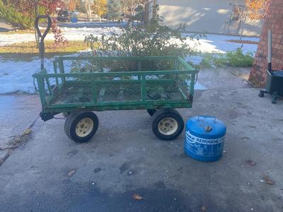 LARGE UTILITY WAGON AND COOL OLD KEROSENE CAN