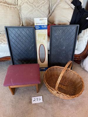 WICKER BASKET, STOOL AND MORE