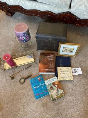 MISCELLANEOUS LOT OF BOOKS, CANDLES AND MORE
